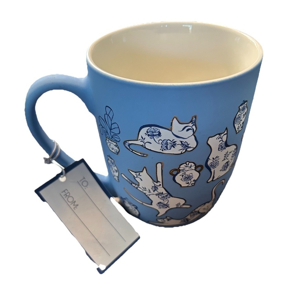 NWT luna & sage Blue white Cat Design Mug cottagecore cat mom